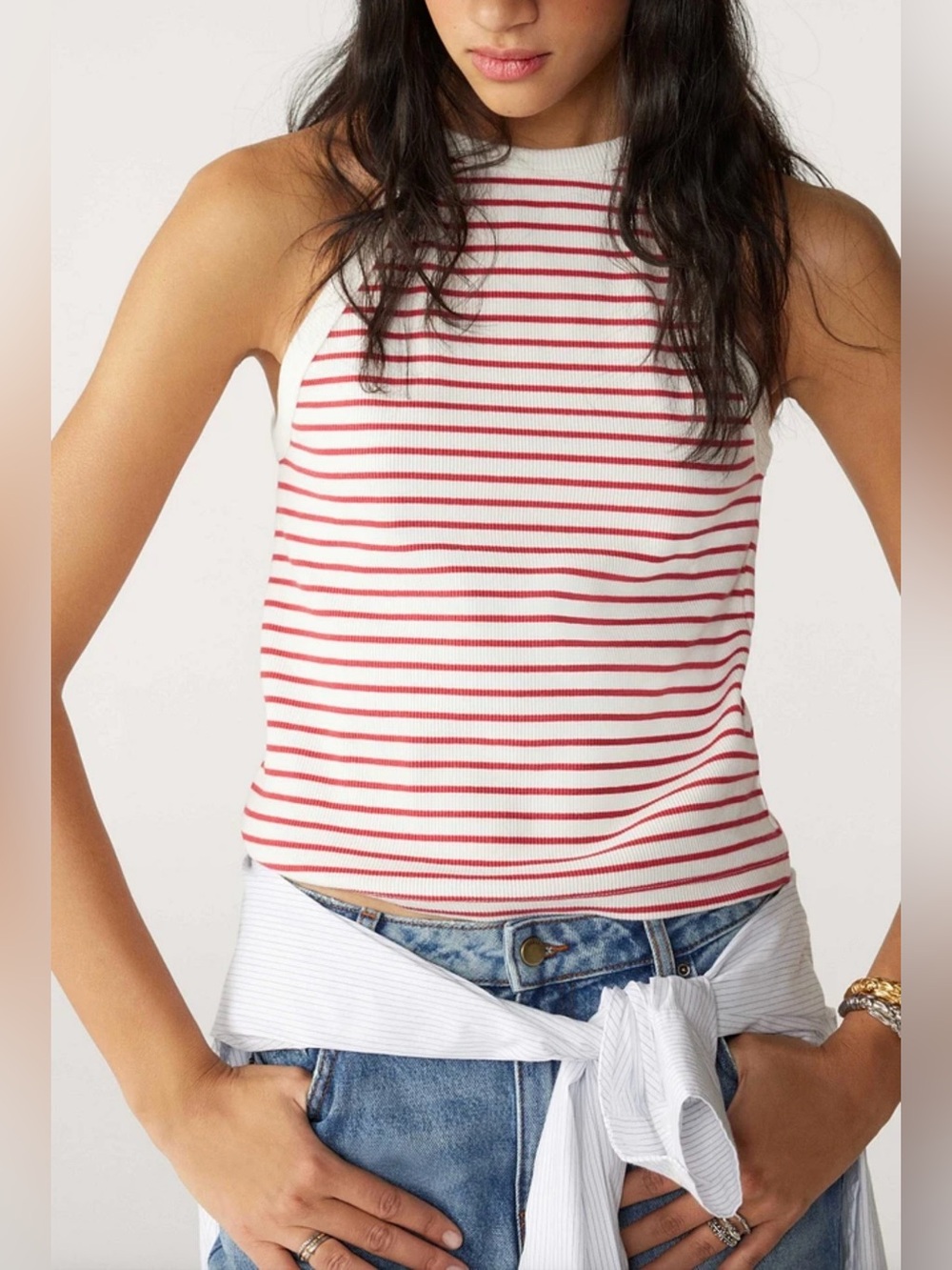 ba&sh Blossom Halter Tank Top White Red Stripe Ribbed Knit Sz XS